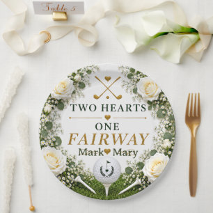 Golf-Hochzeit Zwei Herzen Eine Fairway Pappteller
