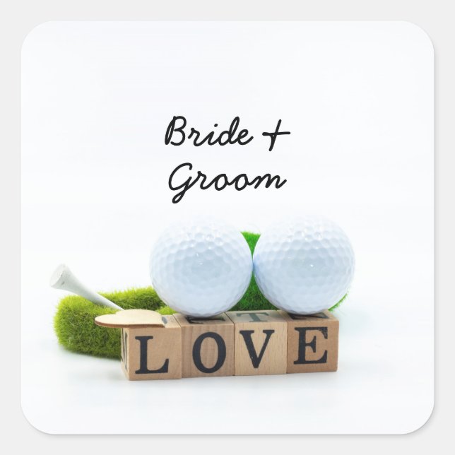 Golf Hochzeitsbräu Golf Tee mit Liebe Quadratischer Aufkleber (Vorderseite)