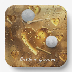 Golf Hochzeitsbrauenbräutigame mit Golfball Pappteller