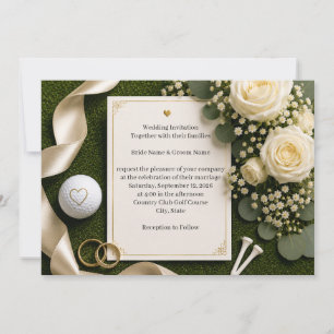 Golf-Hochzeitseinladung mit weißen Rosen Einladung