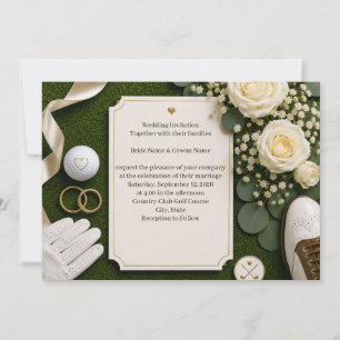 Golf-Hochzeitseinladung mit weißen Rosen Einladung