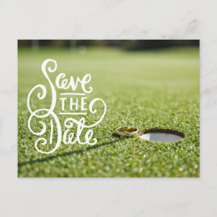 Golf-Hochzeitsfeier mit Golfball und Herz Liebe  Postkarte