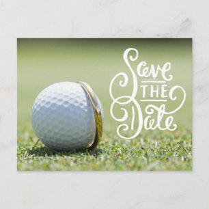 Golf-Hochzeitsfeier mit Golfball und Herz Liebe  Postkarte