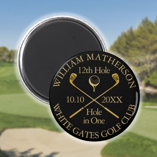 Golf Hole in einem Personalisierten Schwarz und Go Magnet (Golf Hole In One Personalized Black And Gold Magnet)
