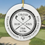 Golf Hole in einem Retro-Personalisierte  Keramik Ornament<br><div class="desc">Die klassische Retro-Optik mit altertümlicher Briefmarke. Personalisieren Sie den Namen,  die Position Loch Nummer und das Datum,  um einen großen Golfkeepake zu schaffen,  um dieses fantastische Loch in einem zu feiern. Entwickelt von Thisisnotme©</div>