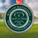 Golf Hole in einem Smaragdgrünen Personalisiert Ornament Aus Metall<br><div class="desc">Personalisieren Sie den Namen,  die Position Loch Nummer und das Datum,  um einen großen Golfkeepake zu schaffen,  um dieses fantastische Loch in einem zu feiern. Entwickelt von Thisisnotme©</div>