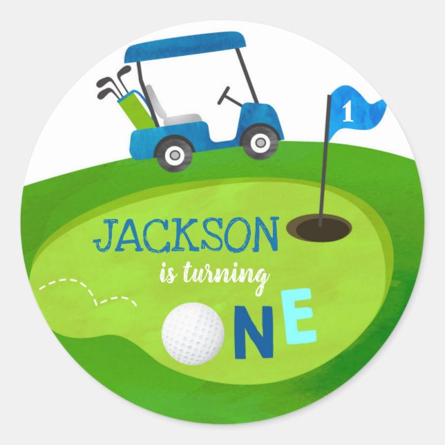 Golf Hole in one Birthday Party Gefallen-Aufkleber Runder Aufkleber (Vorderseite)