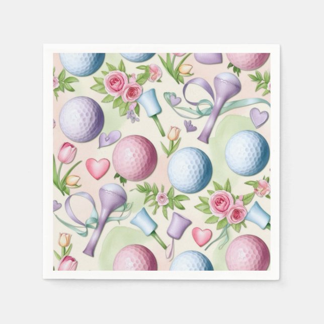 Golf in Rosa mit Blume für Lady Golfer Serviette (Vorderseite)