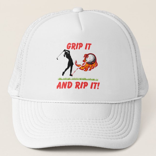 Golf Infusion "Grip It And Rip It!" Golfer Golf Truckerkappe (Vorderseite)