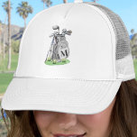 Golf Initial Monogram Truckerkappe<br><div class="desc">This all white hat features a stylish gray watercolor golf bag filled with clubs, sitting on a patch of green grass. The design includes a simple serif initial monogram placed right on the bag, making it feel like a natural part of the artwork. The letter is shown in a dark...</div>
