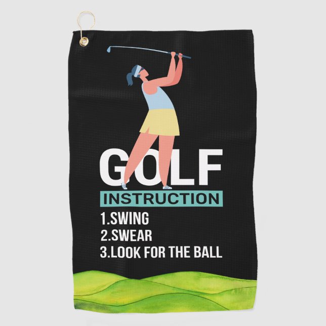 Golf Instruction Swing Swear Repeat Golf Handtuch (Vorderseite)