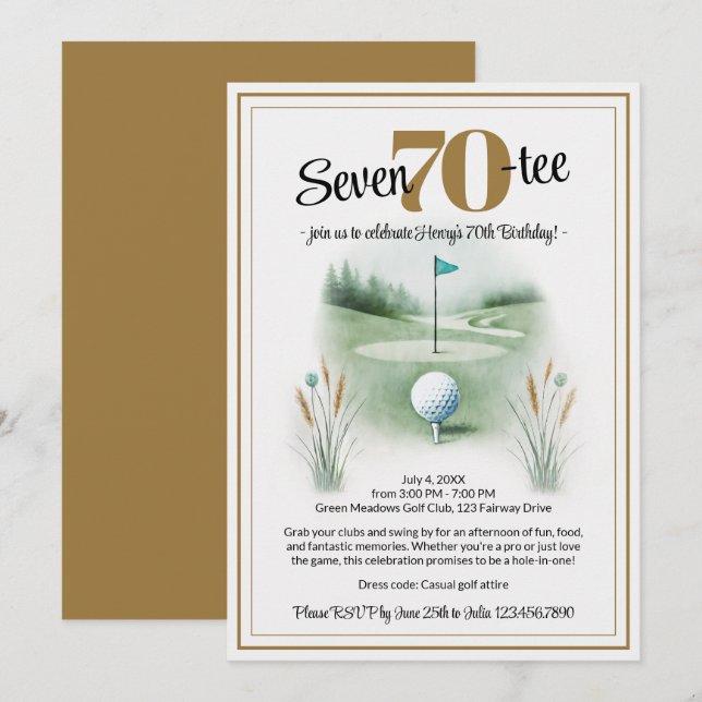 Golf Invitations de fête d'anniversaire pour 70e (Devant / Derrière)