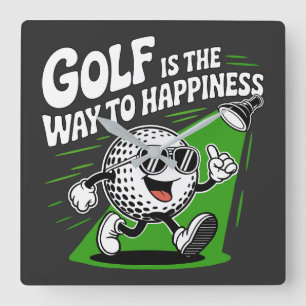 Golf ist der Weg zum Glück Quadratische Wanduhr