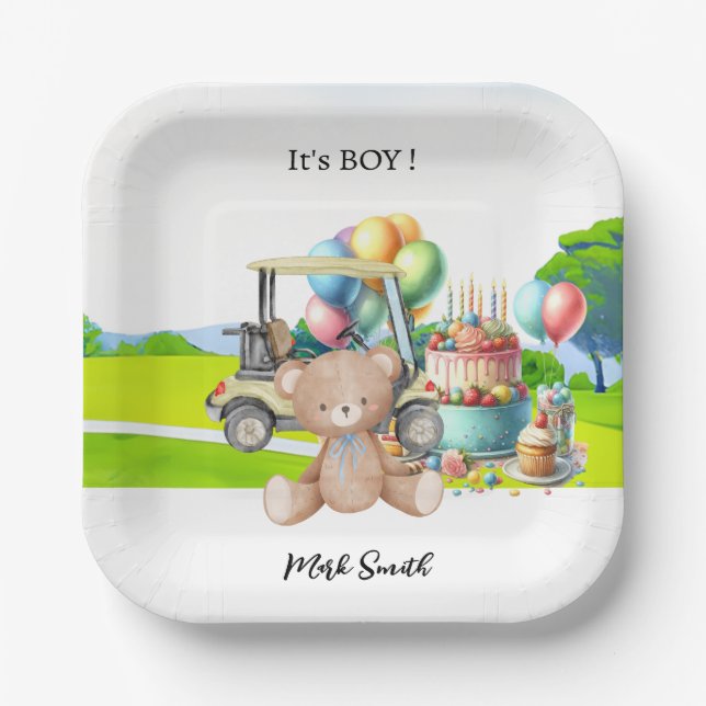 Golf It's Boy for Baby Shower Pappteller (Vorderseite)