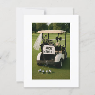 Golf Just Married mit Golfwagen Postkarte