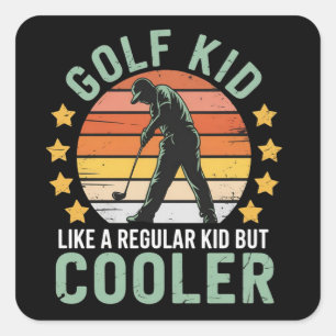 Golf Kids Lustig Junger Golfer und Golf Liebhaber Quadratischer Aufkleber