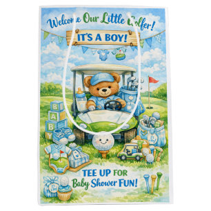 Golf Kleiner Golfer Baby Junge fährt Golfwagen Mittlere Geschenktüte