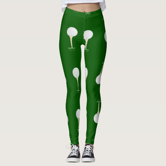 Golf-Kugeln Muster auf Grün Leggings (Vorderseite)