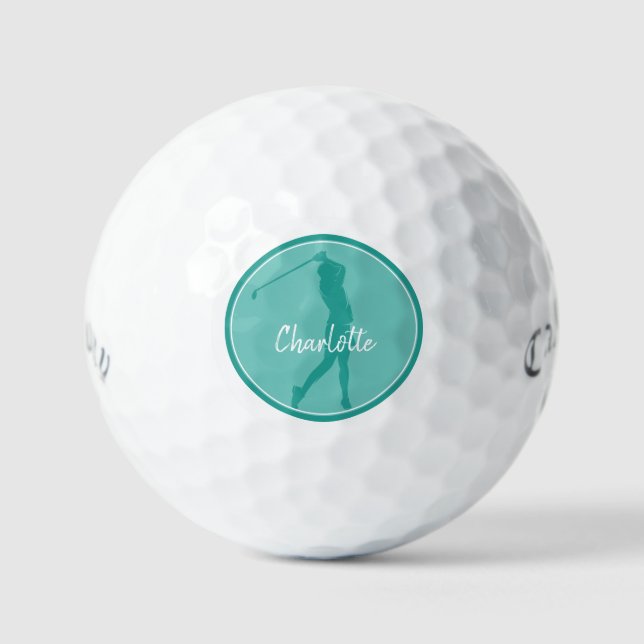 Golf Lady Golfer Player Chic Monogram Aquamarin Golfball (Vorderseite)
