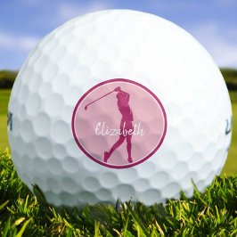 Golf Lady Golfer Player Chic Pink Sports Monogram Golfball