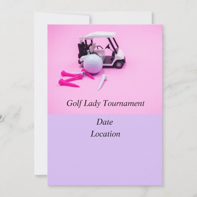 Golf Lady Turnier mit Golfball und Golfwagen Einladung (Vorderseite)