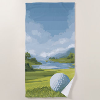 Golf Landschaft Illustration – Landschaftliche Kur Strandtuch