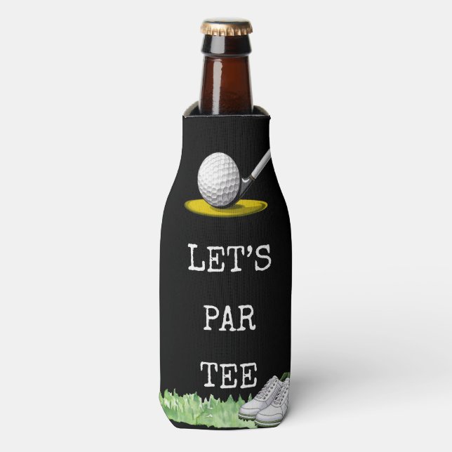 Golf Lass Par Golf Ball auf Tee und Schuhen Flaschenkühler (Flaschenvorderseite)