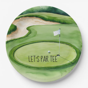 Golf Lass Par Tee mit Golfflagge auf grün Pappteller