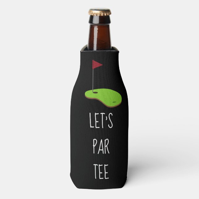 Golf Lass Par Tee mit Golfflagge auf grün weiß Flaschenkühler (Flaschenvorderseite)