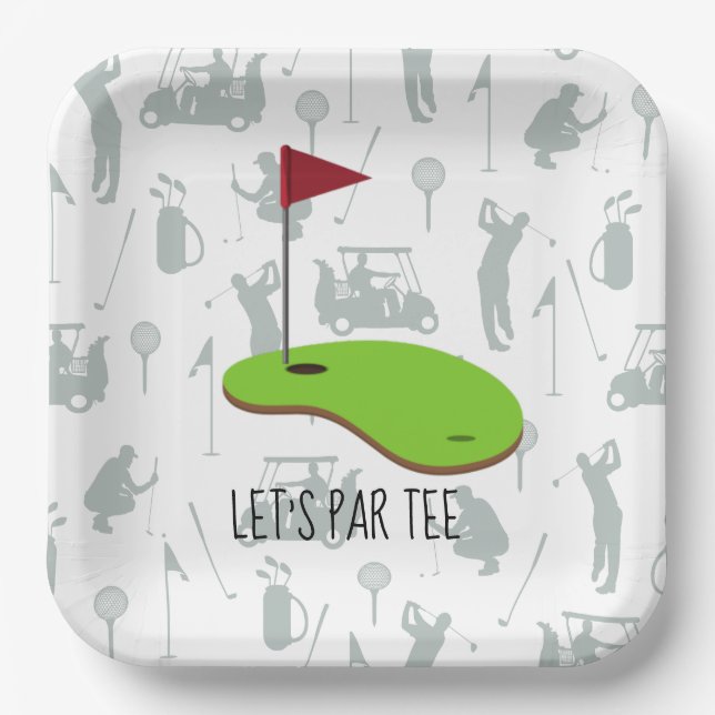 Golf Lass Par Tee mit Golfflagge auf grün weiß Pappteller (Vorderseite)