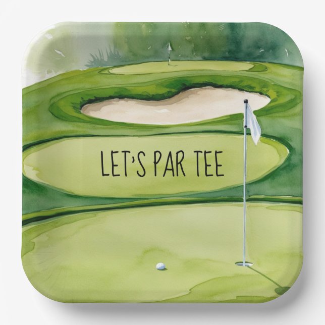 Golf Lass Par Tee mit Golfflagge auf grün weiß Pappteller (Vorderseite)