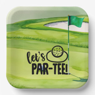 Golf Lass Par Tee mit Golfflagge auf grün weiß Pappteller