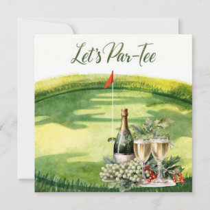 Golf Lass uns Abschlagen mit Golf Flagge auf Grün  Einladung