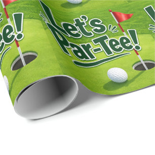 Golf Lass uns Abschlagen mit Golf Flagge auf Grün Geschenkpapier