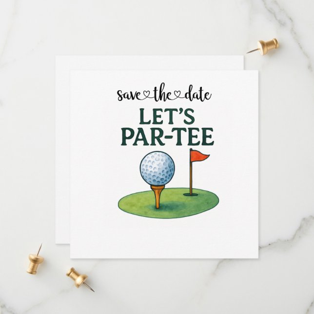 Golf Lasst uns Par-Tee feiern Golf Thema  Save The Date (Vorderseite/Rückseite Beispiel)