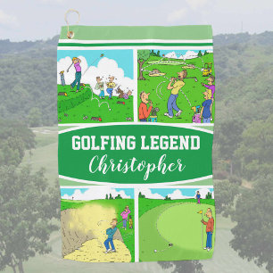 Golf Legende mit 4 lustigen Cartoon Golfhandtuch
