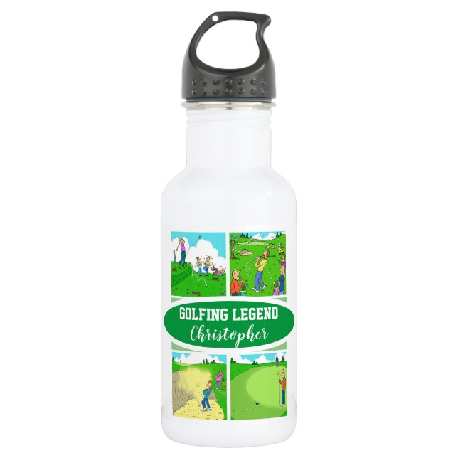 Golf Legende mit 4 schönen Cartoon Golf Edelstahlflasche (Vorderseite)