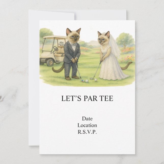 Golf Let’s Par tee for cat lovers WEDDING Einladung (Vorderseite)
