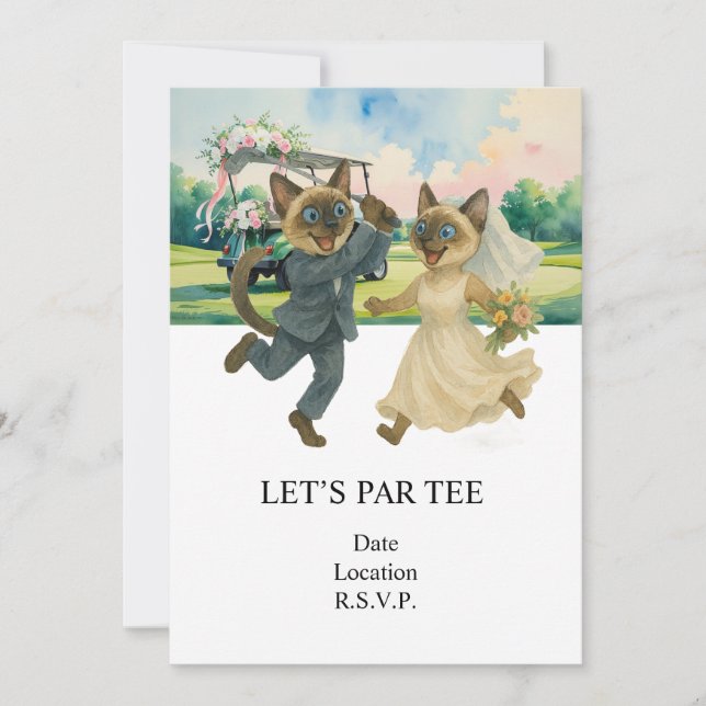 Golf Let’s Par tee for cat lovers WEDDING Einladung (Vorderseite)