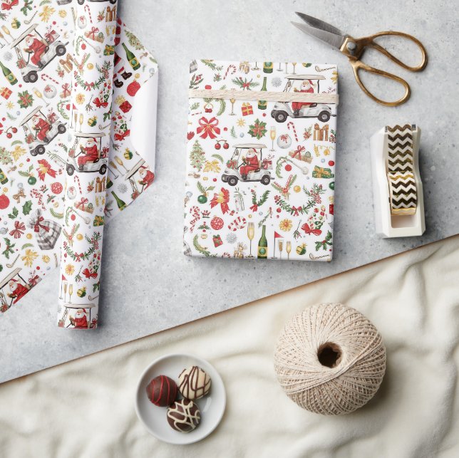 Golf „Let’s Par-Tee“ Weihnachtsfeier-Muster Geschenkpapier (Kunsthandwerk)