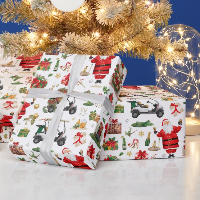 Golf „Let’s Par-Tee“ Weihnachtsfeier-Muster Geschenkpapier (Feiertage)
