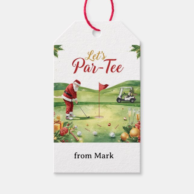 Golf Let’s Par tee with golf flag on green white  Geschenkanhänger (Vorderseite)