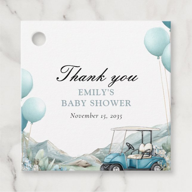 Golf Let's Par-tee Blau Baby Shower Geschenkanhänger (Vorderseite)