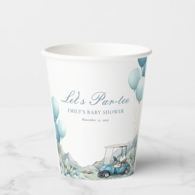 Golf Let's Par-tee Blaues Babyshower Pappbecher (Vorderseite)