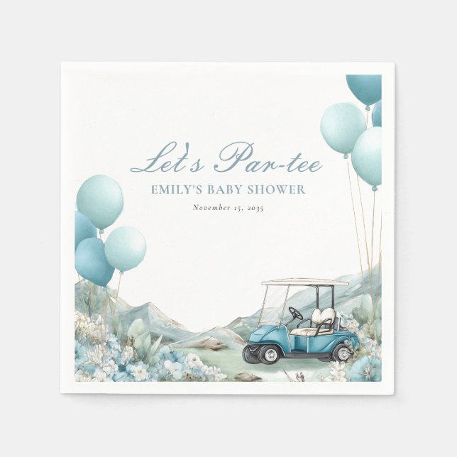 Golf Let's Par-tee Blaues Babyshower Serviette (Vorderseite)