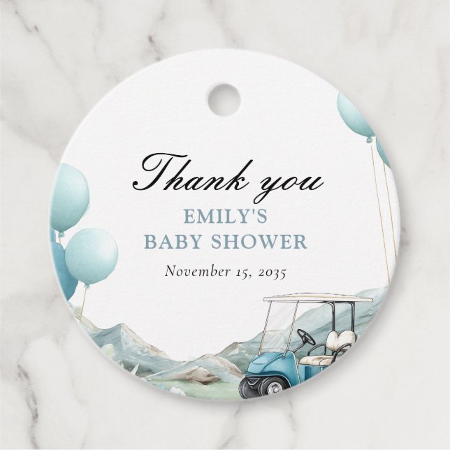 Golf Let's Par-tee Blue Baby Shower Geschenkanhänger (Vorderseite)