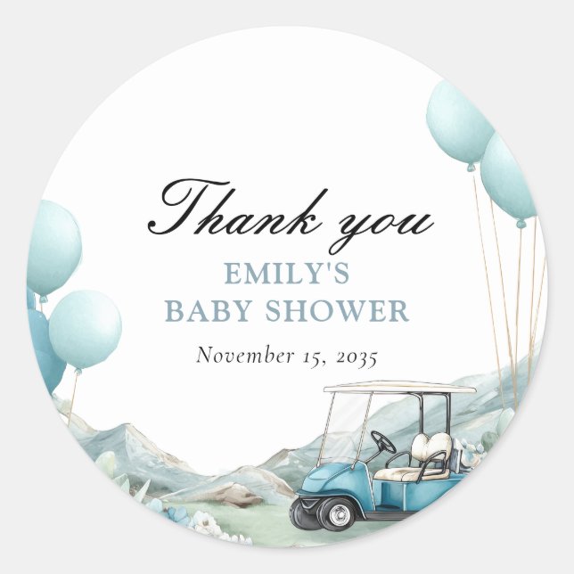 Golf Let's Par-tee Blue Baby Shower Runder Aufkleber (Vorderseite)