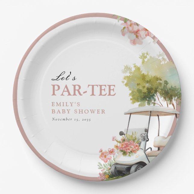 Golf Let's Par-tee Girl Baby Shower Pappteller (Vorderseite)