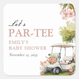 Golf Let's Par-tee Girl Baby Shower Quadratischer Aufkleber