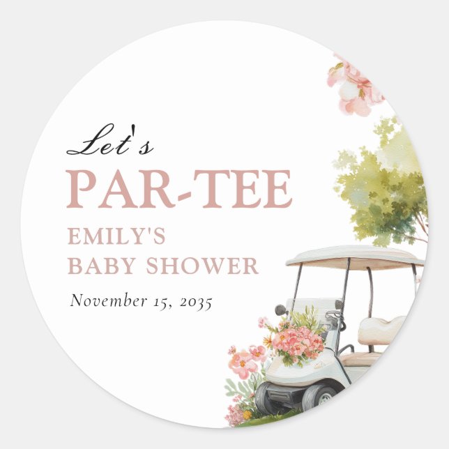 Golf Let's Par-tee Girl Baby Shower Runder Aufkleber (Vorderseite)